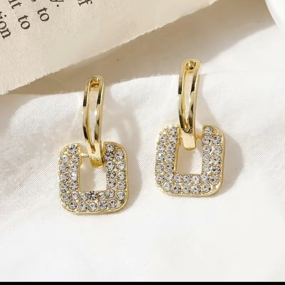 🆕❗️ Square Inlaid Rhinestones Drop Dangle Earrings Temperament Jewelry - Picture 4 of 6